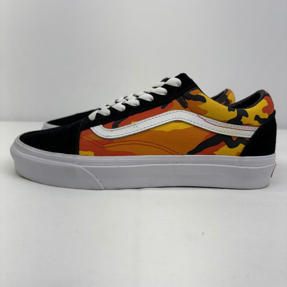 Vans Old Skool Pop Camo Sneakers Black Spicy Orange Womens 7 Mens 5.5 Low Top